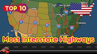 👍 Top 10 States with Longest Interstate Highway System in USA #travel #roadtrip #top #usa