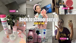 Back to school series👩🏻‍💻Biggest glow up EVER🚿🧖🏻‍♀️💅🏻تهليت فراسي🎀ماسك لوجه لامع✨