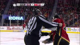 Patrick Bordeleau vs Brian McGratten fight Mar 27 2013 Colorado Avalanche vs Calgary Flames NHL