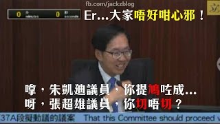 陳健波：「朱凱廸，你提鳩咗議案！」\u0026 「張超雄，你切唔切？」