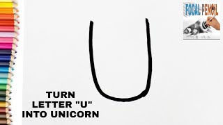 Draw Cartoon Unicorn with Letter "U"