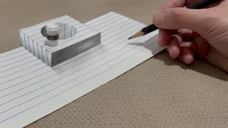 3D Illusion: A Stunning Floating Container Drawing on Lined Paper!