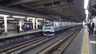 205系 ラッシュの新宿駅へ警笛を鳴らして入線/Shinjuku Sta. \u0026 205 series/ 2013.03.29