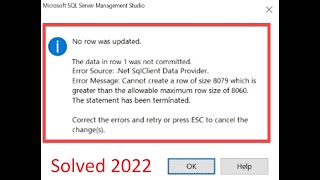 No row was updated. the data in row 1 was not commited. error source .net SQL Client data provider..