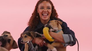 Tessa Thompson Plays With Puppies