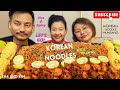 Spicy Korean Chicken noodles 2x & Prawns, cucumbers, carrots, lettuces *MUKBANG…