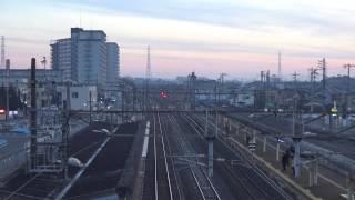 早朝の常磐線藤代駅跨線橋から見た小貝川方面の景色