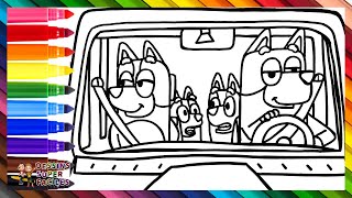 Dessin et Colorie Bluey et Sa Famille dans la Voiture 🐶🐕🚗 Dessins pour Enfants