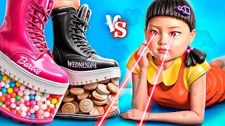 Boneca Barbie vs Wandinha Addams em Squid Game