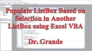 Populate ListBox Based on Selection in Another ListBox using Excel VBA