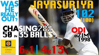 Jayasuriya 102 (6x1 4x13) in ODI vs strong Zimbabwe successfully chasing 282 in 1998