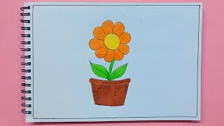 Easy and Simple Flower pot drawing| Flower Vase drawing| How to draw Flower pot| Flower drawing easy