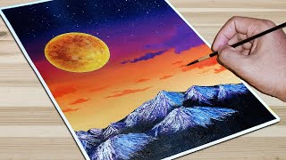 Golden Moon Acrylic Painting | Acrylic Painting For Beginners | STEP BY STEP TUTORIAL