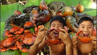 Primitive Technology -  Preparing Yummy  King Crab cooking and eating Delicious