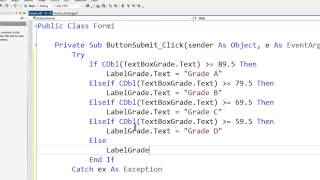VB Express 2012 Desktop Tutorial 8 - If Statement Example - Grading Scale