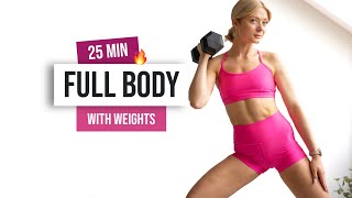25 MIN FULL BODY HIIT Workout - With Weights - No Repeat, No Talking Home Workout