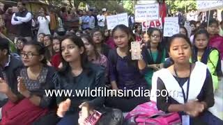 Cotton College Guwahati: Prafulla Kumar Mahanta with students and faculty at CAA/NRC sit-in