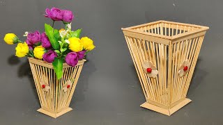Easy flower vase with popsicle sticks | easy bamboo sticks flower pot design | DIY flower vase