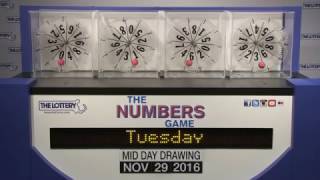 Midday Numbers Game Drawing: Tuesday, November 29, 2016