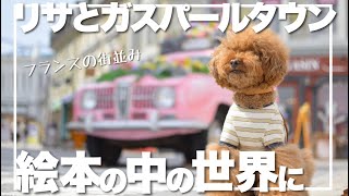 愛犬とリサとガスパールタウンで散歩。パリの街並みをルンルンで歩く犬が可愛い。トイプードル　多頭飼い　デカプー