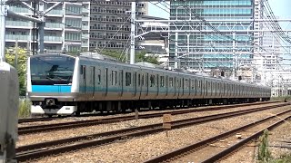 JR京浜東北線E233系サイ143編成快速大宮行き 川崎駅付近の踏切通過