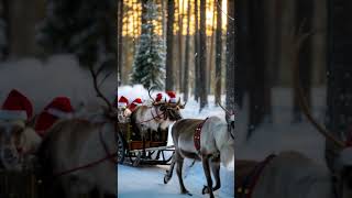 Reindeer pulling Santa's Sleigh In a magical moonlit winter sky #trending#reindeer#christmas#nature