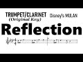 Reflection Trumpet Clarinet  Original Key Sheet Music Backing Track Partitura Disney's Mulan