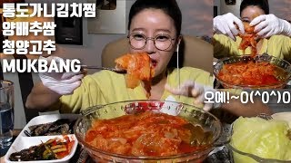 [ENG SUB]통도가니김치찜 양배추쌈 청양고추 먹방 mukbang knee cartilage of a cow kimchi jjim 炖泡菜  キムチの蒸し物 korean