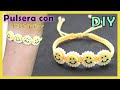 🌻PULSERA de FLORES con Mostacillas FACIL 🌼Pulsera de hilo tejida en MACRAMÉ 📿