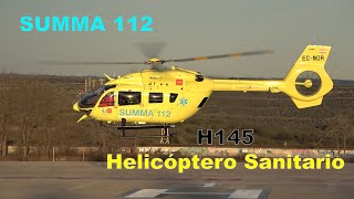 SUMMA 112 H145 Air ambulance helicopter sunset approach and landing EC-MOR