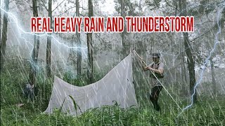 SOLO CAMPING IN REAL HEAVY RAIN AND THUNDERSTORMS‼️RAIN SOUND RELAXING - ASMR