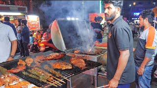 Biggest Roadside Fish And Chicken Barbeque @ Vizag | BBQ Fish | BBQ Chicken | Street Food