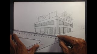 ARCHITECTURAL │How To Draw a Simple Modern House in 2 Point Perspective #7 │Villa Savoye