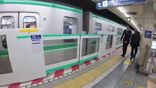 【4K乗換動画】東京メトロ　日比谷駅　千代田線　ホームドア　稼働中です！　YI4＋で撮影４K60p