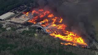 RAW VIDEO | Chopper 11 sky view of massive fire in Wayne County at industrial facility