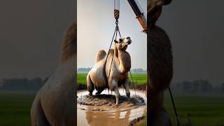 Fat Camel stuck in mud remove by rescue team #humanity #camel #rescueanimals #animals #desert #ai