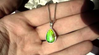 Beautiful Iridescent Ammolite Silver Pendant