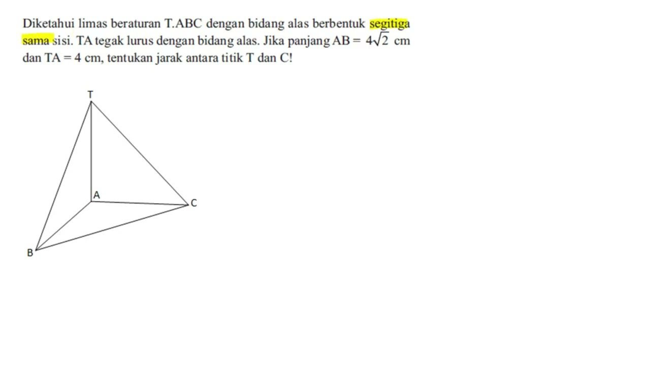 Diketahui Limas Beraturan T.ABC Dengan Bidang Alas Segitiga Sama Sisi ...