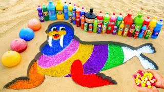 How to make Rainbow Walrus with Orbeez, Coca Cola, Monster, 7up, Mtn Dew vs Mentos & Sparkling water