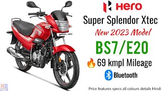 2023 All New Hero Super splendor Xtec bs7 e20 model features Specs price colours full details Hindi.