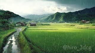 【背景ループ素材】雨の日の田んぼ風景 ループ素材 雨 小雨 梅雨 田園風景 田舎 森林 木々 自然 パーティクル 落ち着く【背景動画】