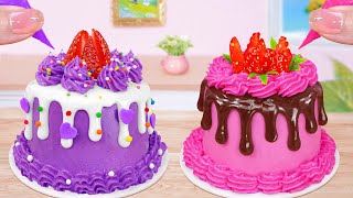 ✨Satisfying Miniature Pink \u0026 Purple Cake Decorating Recipe With Strawberry ✨Mini Cakes Making