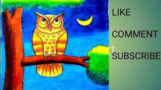 How to draw an owl step by step for beginners/ owl drawing scenery easy