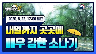 [날씨예보17] 내일까지 곳곳에 매우 강한 소나기, 8월 22일 17시 발표