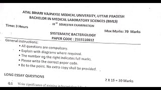 BMLS 3rd Semester | Systematic Bacteriology | Session 2021 - 22 |main exam papers.