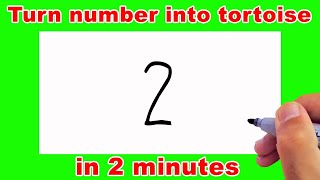 How to turn number 2 into Tortoise step by step easy for beginners