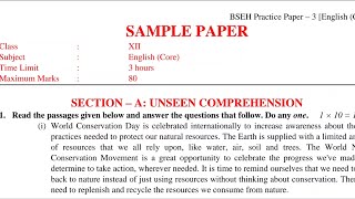 BSEH practice paper English haryana board class 12th, class 12th haryana board practice paper