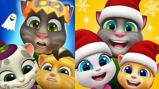 My Talking Tom Friends Halloween update vs Christmas update Gameplay Android ios