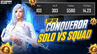14 KD Solo vs Squad Conqueror Gameplay 🔥 | Clutches in Top 100 Intense Conqueror Lobby | BGMI