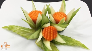 Very Simple Cucumber Flower With Carrot Carving Garnish - Fruit Vegetable Carving Designs